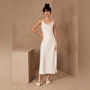 BHLDN Cali Cowl Neck Satin Dress in Ivory